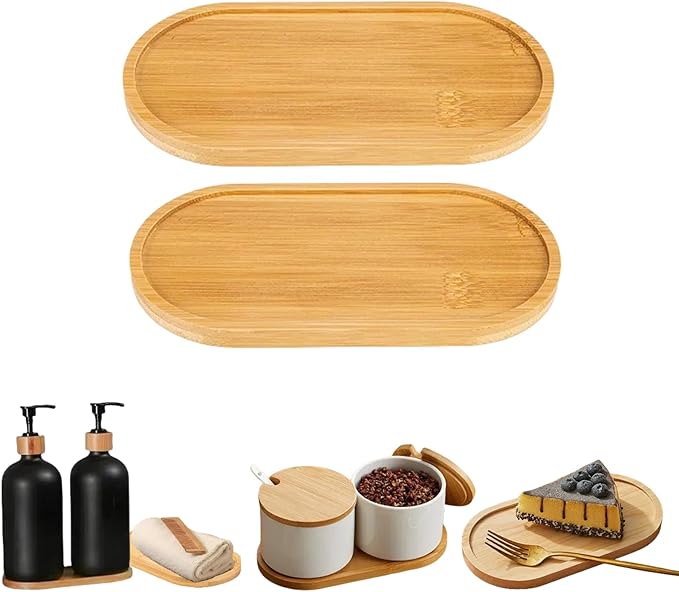 2PCS Bamboo Bathroom Trays - Suitable for The Bathroom,Kitchen,Breakfast Tray and Decorative Tray (7.68 in * 3.74 in)