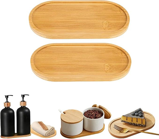 2PCS Bamboo Bathroom Trays - Suitable for The Bathroom,Kitchen,Breakfast Tray and Decorative Tray (7.68 in * 3.74 in)
