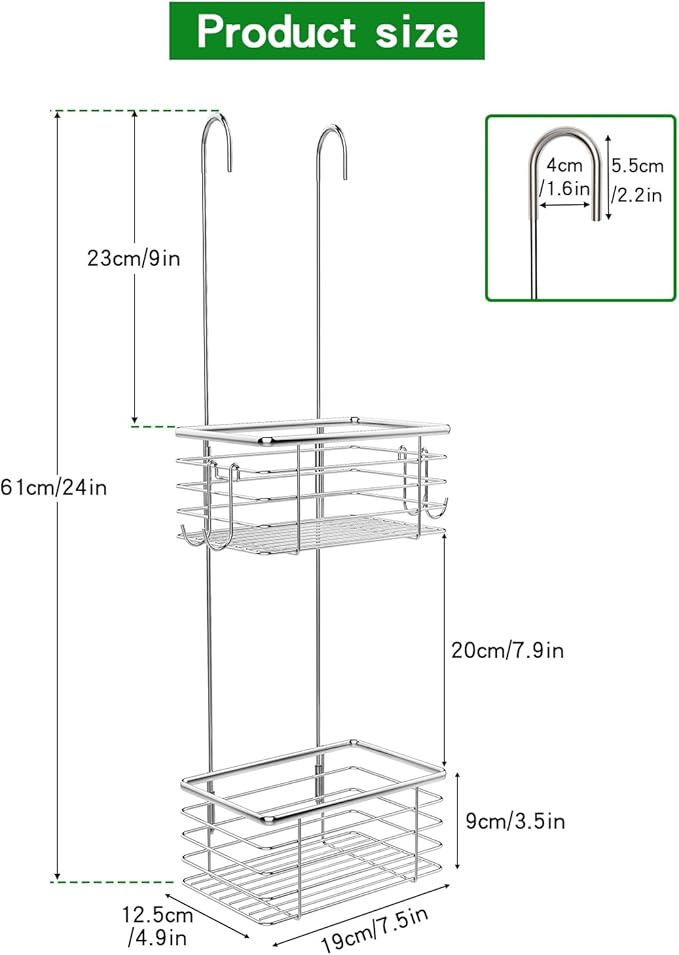 2-Tier shower caddy hanging,shower rack,small hanging bathroom organizer,bathroom door organizer,shower caddy over shower head