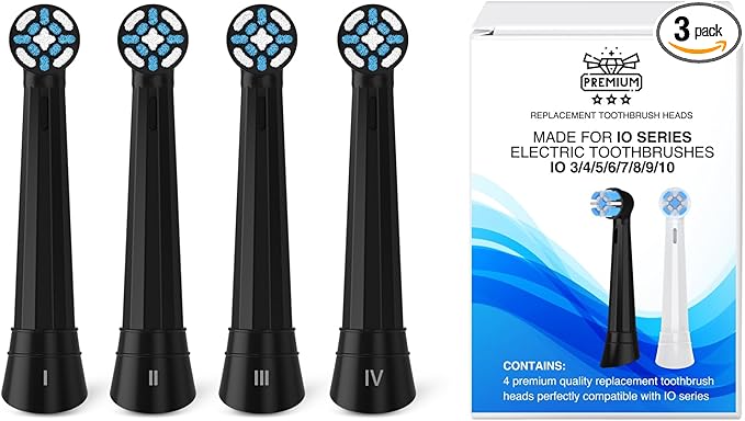[Upgraded 2025] AmuLumon 4-Pack Ultra-Soft Toothbrush Heads for Oral-B iO Series (iO3/iO4/iO5/iO6/iO7/iO8/iO9/iO10) – Gentle Gum Care, Hygienic Travel-Ready Replacement Brush Heads (Black, 4PACK)