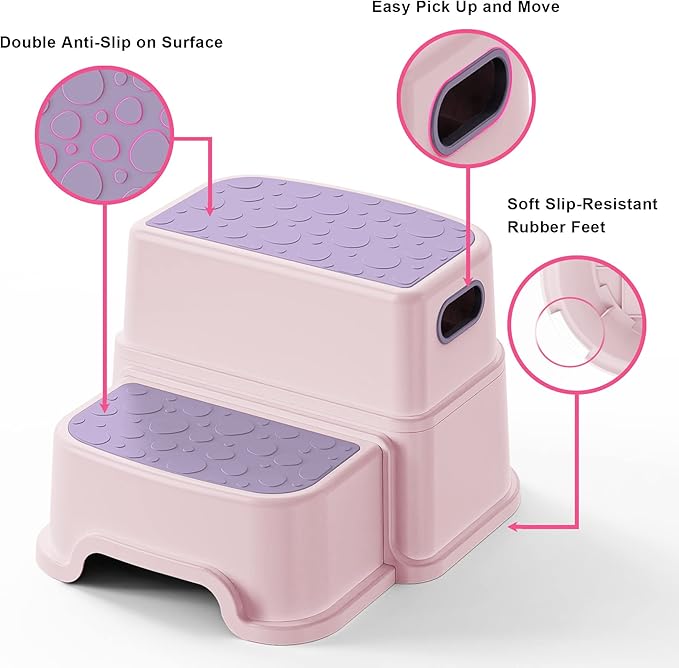 Toddler Step Stool for Kids - Non-Slip 2 Step Stool for Potty Training & Bathroom Sink, Dual Height 9.5", Sturdy Safety Nursery Stool for Kitchen & Toilet (Includes 2 Ducks)