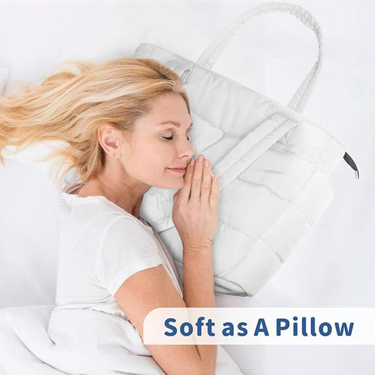 TOPDesign Puffer Tote Bag for Women, Lightweight Puffy Handbag with Compartments, Quilted Shoulder Bag for Work, Travel, Gym