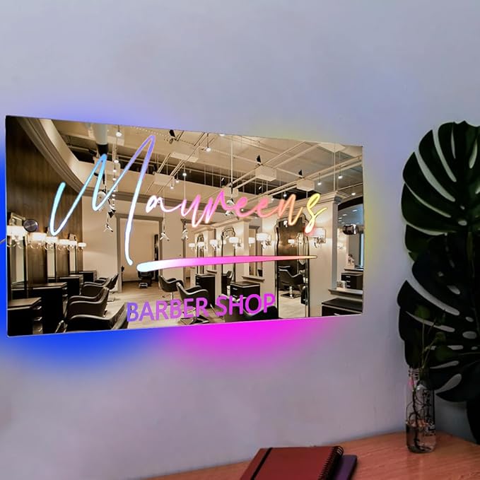 Personalized Barber Shop LED Mirror Light - Custom Multi-Color Name Sign, Wall Decor for Bedroom, Bar