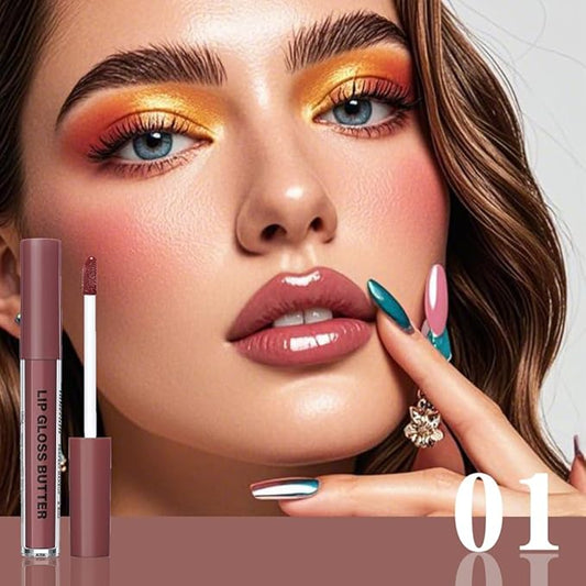 Brown Nourishing Lip Plumper Gloss, Wine Red Moisturizing High Shine Nude Lip Glow Oil, Long Wear Hydration Mini Liquid Lipstick Makeup, Fresh Lightweight Glossy Plumping Lip Gloss for Women (01#)