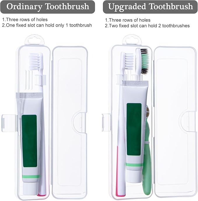 Toothbrush Travel Case 2 Pack, Clear Toothbrush Case Holder Travel Size Plastic Toothbrush Holder Toothpaste Storage Container Portable for Traveling, 7.87 x 2.36x 1.18”