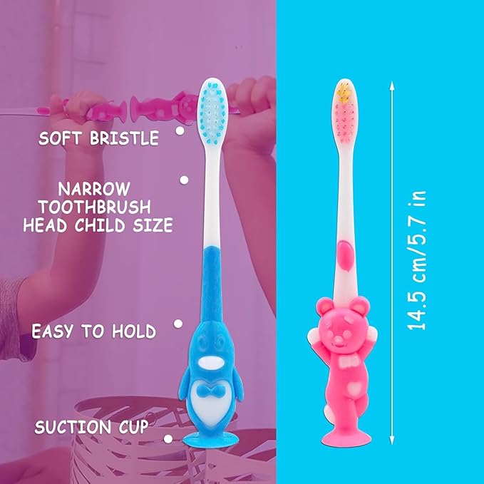 500 pcs Toddler Toothbrush Kids Toothbrush Individually Wrapped Toothbrushes for Age 2+ Children Toothbrush Set Soft Bristles Boys Girls Colorful Toothbrush with Suction Cup