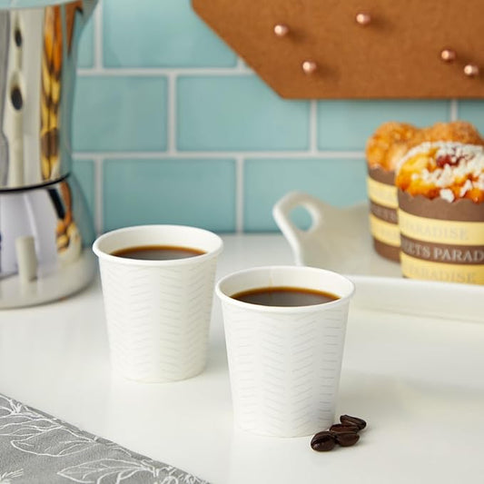 Sparkle and Bash 4 oz Disposable Coffee Cups - Convenient Mouthwash Rinse Container & Espresso Cup - Leak-Resistant Disposable Paper Vessel - 4 fl oz, 100-Count Coffee Pack, White