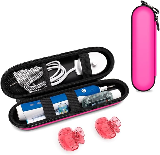 Nincha Electric Toothbrush Travel Case Compatible with Oral-B/Philips Sonicare/Colgate/Reach, and Most Electric Toothbrush, Includes 2 Universal Toothbrush Covers (Pink Case + Pink Covers)