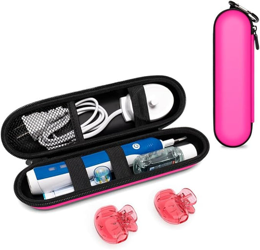 Nincha Electric Toothbrush Travel Case Compatible with Oral-B/Philips Sonicare/Colgate/Reach, and Most Electric Toothbrush, Includes 2 Universal Toothbrush Covers (Pink Case + Pink Covers)