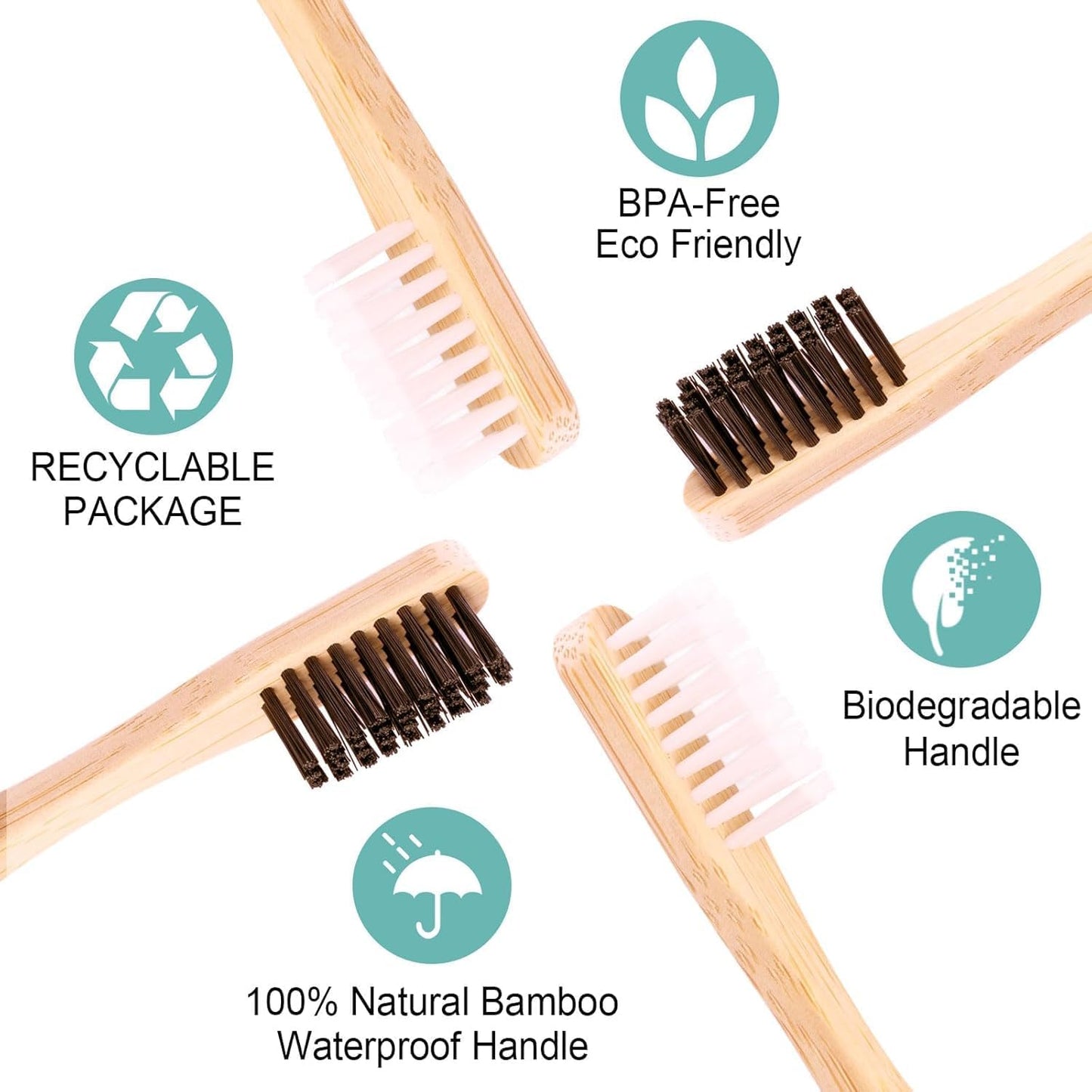 Bamboo Toothbrushes Hard Bristles for Adults 20 Pack, Wooden Toothbrush Family Set Natural Organic Tooth Brush (Black White 20p)