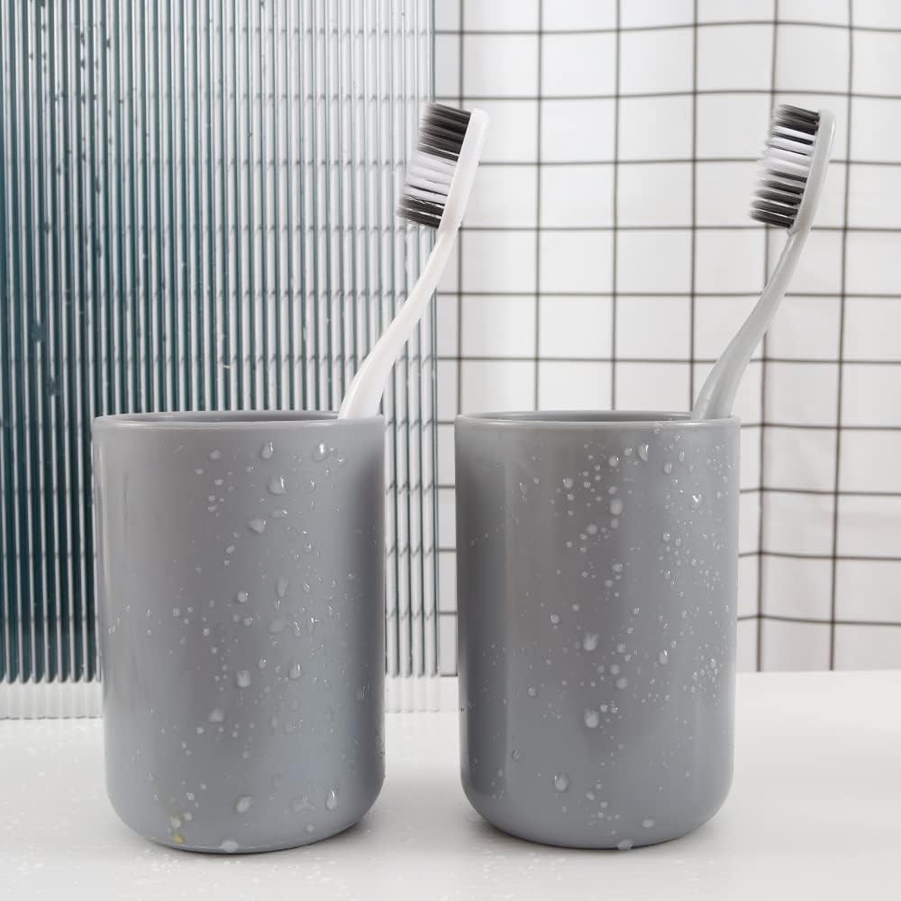 Bathroom Tumblers 2Pcs, Mouthwash Cup, Toothbrush Holders, Drink Mug, Pen Holder, Unbreakable Dishwasher Safe, 10fl.oz(300ml)/Pcs (Grey & Grey)