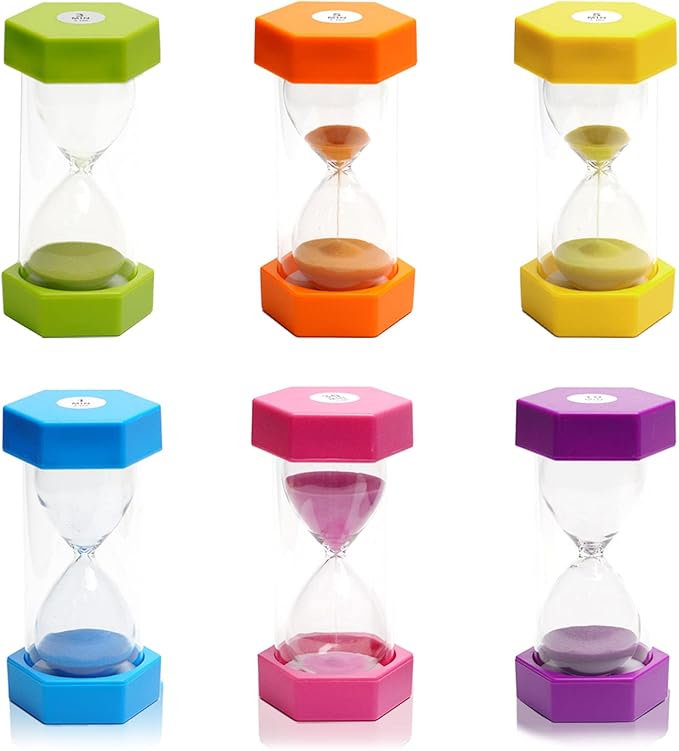 6 Pcs Colorful Hourglass Sandglass Timer Sand Timer Sand Clock Timer 1/3/5/10/20/30 Minutes Visual Hourglass Set for Games Classroom Kids Office Kitchen Decor