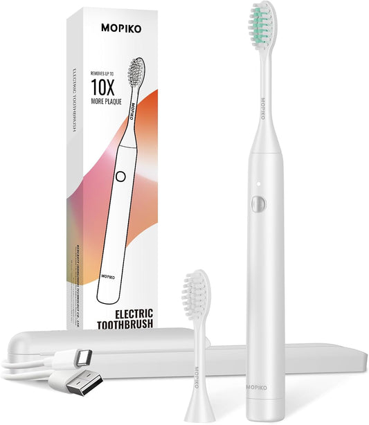 Sonic Electric Toothbrush for Adults - Type C Rechargeable Portable 3 Modes White Sonic Electric Toothbrush with Travel Kit