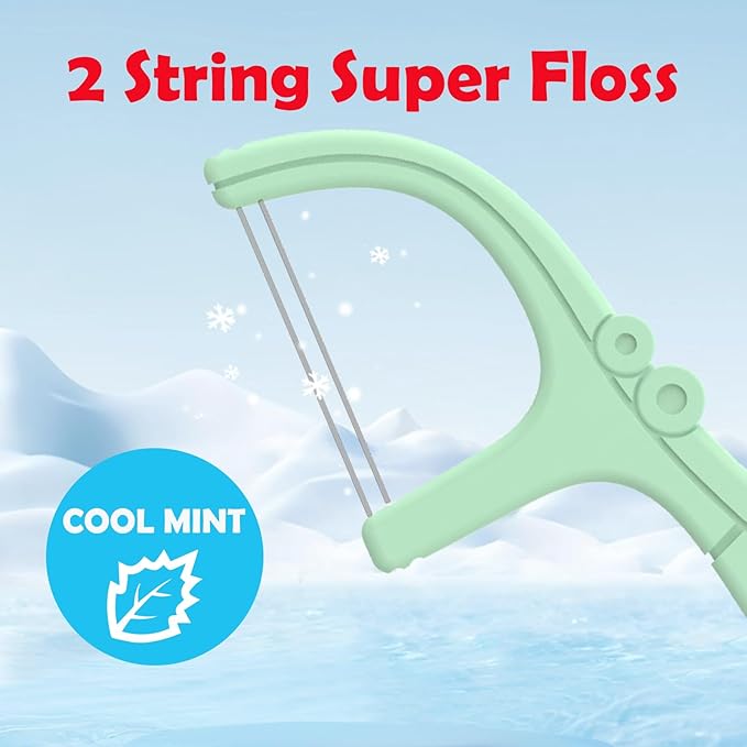 Twin Line Floss Picks Handy Case,2 Box Toothpicks Portable Case 104 Count Shred Resistant Flossers for Adults,Comfort Floss Sticks,Perfect for Tight Teeth,Super-Cleansing Design(White)…