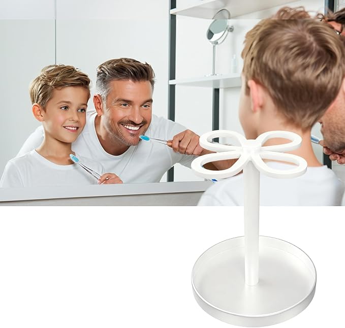 Metal Toothbrush Holders for Bathroom with 4 Slot White Tooth Brush Holder Stand and Non-Slip Base，Countertop Organizer for Family and Hotel，Compact Design