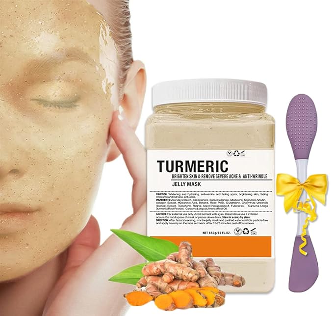 Jelly Mask Powder for Facials Care,Turmemic Jelly Face Mask,Professional Peel Off Rubber Mask, with Double-ended Silicone Brush,23 Fl Oz