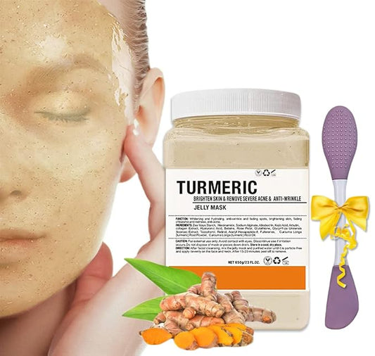 Jelly Mask Powder for Facials Care,Turmemic Jelly Face Mask,Professional Peel Off Rubber Mask, with Double-ended Silicone Brush,23 Fl Oz