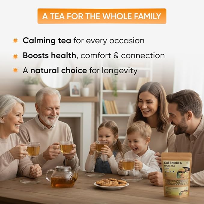 Calendula Loose Tea – 4 oz Size - Marigold & Dried - Calendula Tea Bulk Flowers Gluten-Free and Caffeine-Free Herbal tea for Relaxation, Wallness, From Real Flowers with Smooth Taste