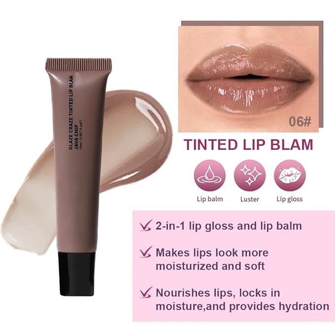 Summer Glow Reviver Lip Balm Butter Lip Gloss, Melting Lip Serum, Ultra-Hydrating Natural Vegan Lip Oil, Sheer-Tinted Shine & Hydration, Soothes & Softens Dry Lips (Nude Brown)