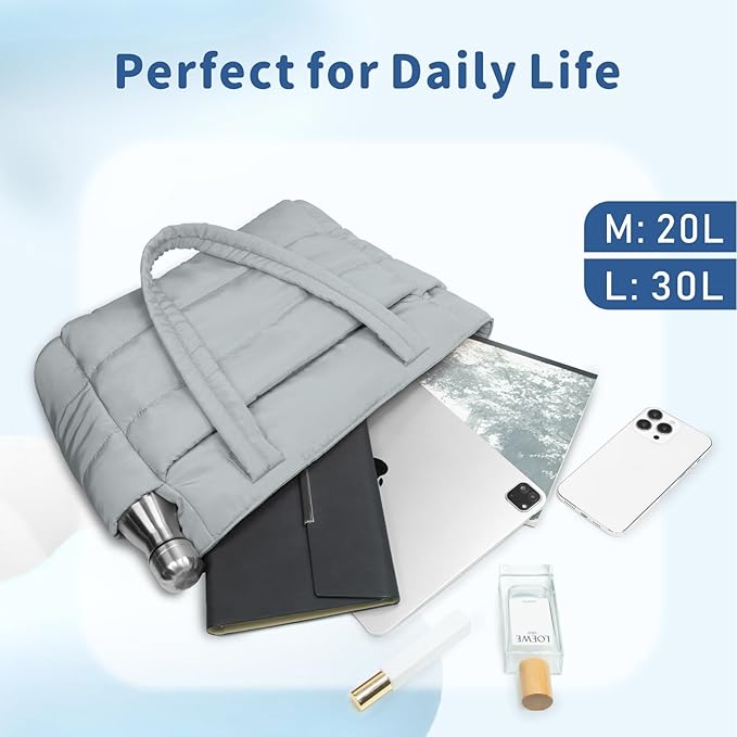 TOPDesign Puffer Tote Bag for Women, Lightweight Puffy Handbag with Compartments, Quilted Shoulder Bag for Work, Travel, Gym