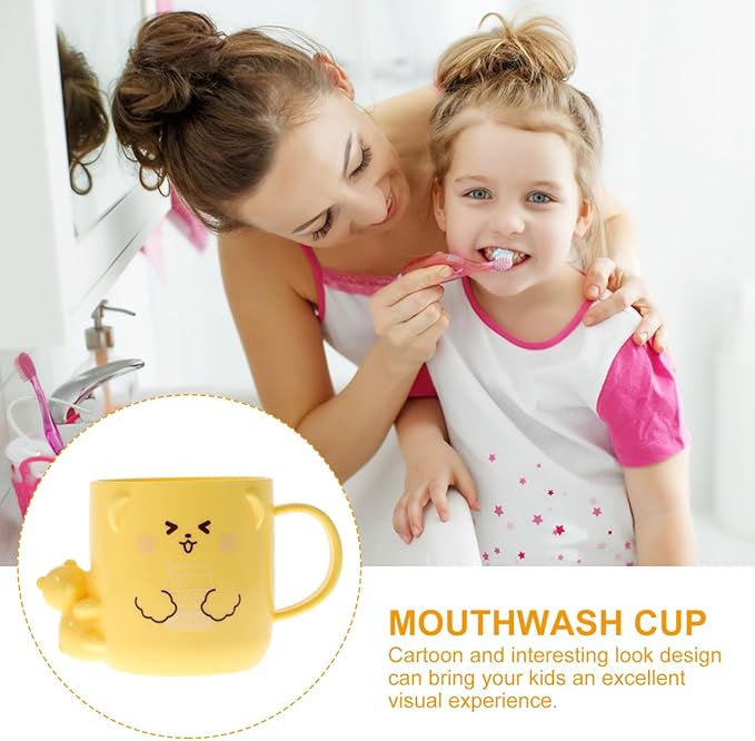 Cartoon Mouthwash Cup for Kids Cute Plastic Toothbrush Holder with Handle Portable Bathroom Tumbler for Children S Oral Care and Travel 3.34X3.34X3.93 Inches
