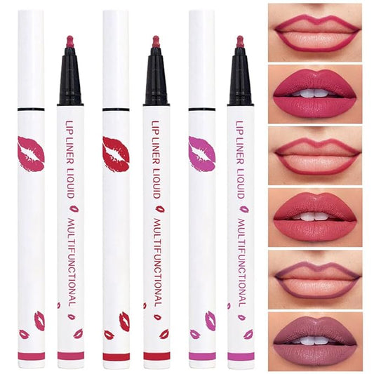 Kaely 3Pcs Pink Rose Pink Orchid Longwear Liquid Lip Liner Waterproof, 24 Hour Long Lasting Lip Liner Stain Marker Pen, 2-in-1 Matte Semi Permanent Lipliner & Lipstick, 02+04+08