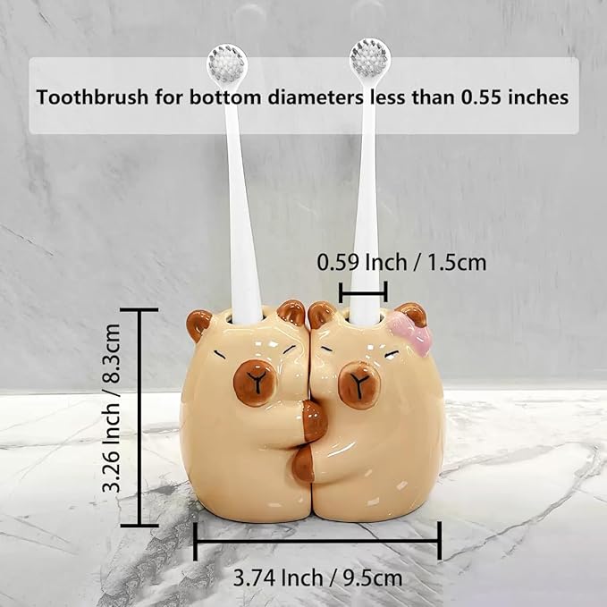 Ceramic Toothbrush Holder for Bathroom, Set of 2 Cute Capybara Shape Tooth Brush Holders Pencil Holder for Bathroom Countertop Home Office Table Decor