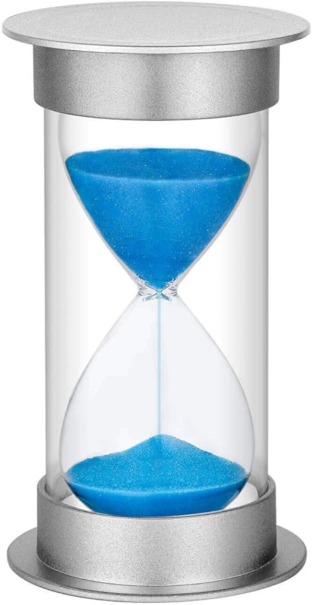 SuLiao Sand Timer 15 Minute Hourglass, Silver Plastic Sand Watch Clock 15 Min, Hour Glass Sandglass Timer for Kids, Games, Classroom, Kitchen, Decorative (15 Min, Blue Sand)