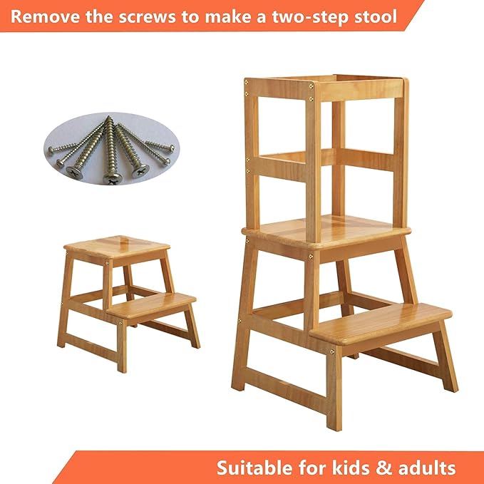 Kitchen Step Stool for Kids and Toddlers with Safety Rail, Kids Step Stool Standing Tower Learning Stool for Bathroom& Kitchen