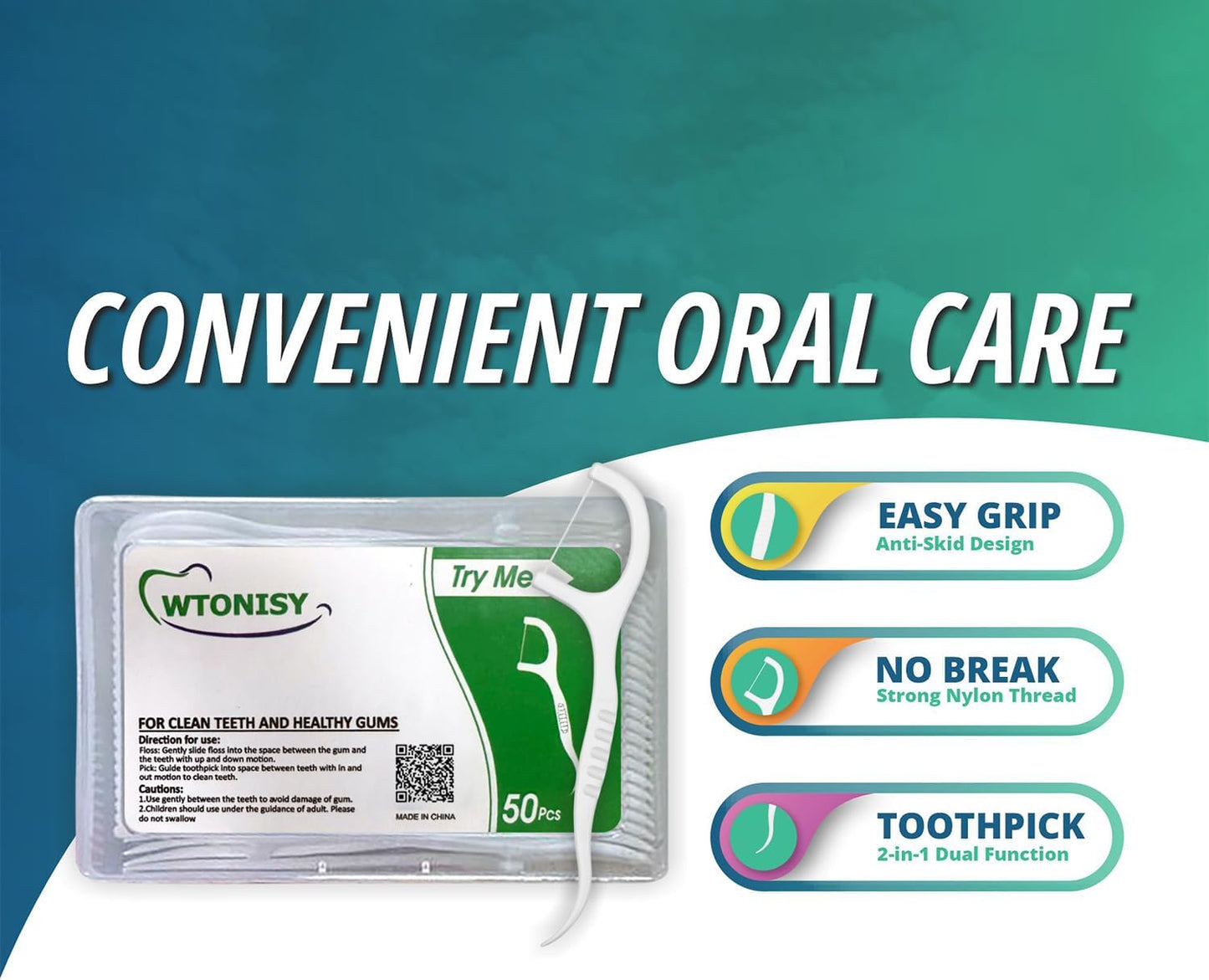 Dental Floss Picks Unflavored Floss Picks,50 Count Travel Tooth Picks Flossers,Floss Sticks for Teeth,car,Work Office,Family, Hotel, Restaurant use Portable Floss Dispenser