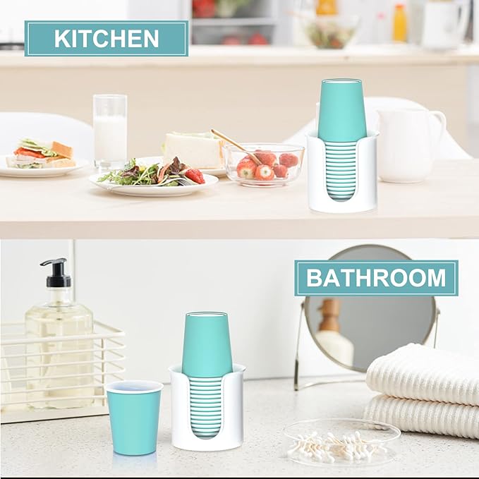 2 Pack Bathroom Cup Dispenser 3 oz Countertop - Convenient Paper Cup Holder for Mouthwash Cups - Easy to Use Cup Dispenser for Bathroom（White）