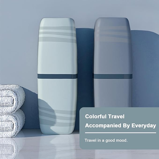 2PCS Blue Toothbrush Travel Case，Portable Multifunctional Toothbrush Holder，Travel Toothbrush Holder with Cover for Trip/Bathroom/Camping