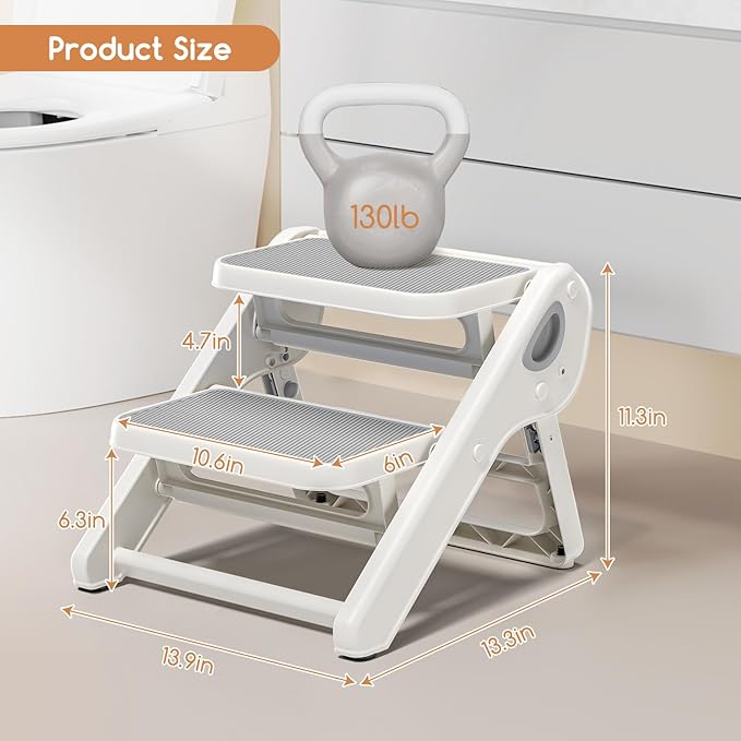 Foldable Toddler Step Stool for Bathroom Sink - 2-Step Kids Stool for Potty Training, Kitchen Counter & Bedroom, Sturdy Non-Slip Child Safety Stool Helper