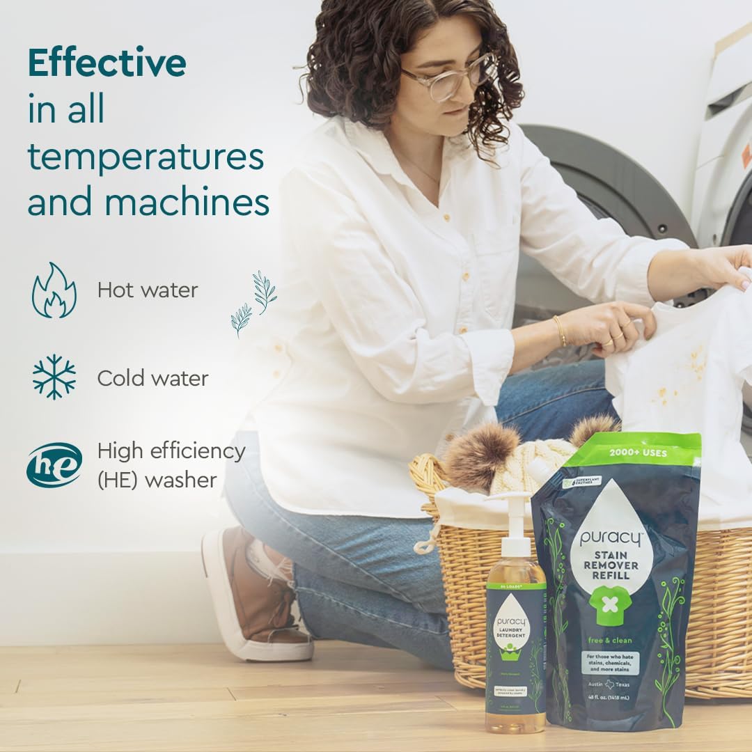 Puracy Laundry Detergent Refill - Enzyme-Powered Liquid Laundry Detergent Concentrate, Natural Laundry Detergent Seen on TikTok, Non-Toxic (Fresh Linen, 48 fl oz, 192 Loads)