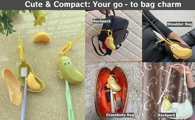 2Pcs 2-in-1 Travel toothbrush holder-Toothbrush covers with Toothpaste case,Portable Reuse Organizer with Banana smile-cute toothbrush cap for Electric&Manual Toothbrush,Ideal for Home&Travel(2,YE&GN)