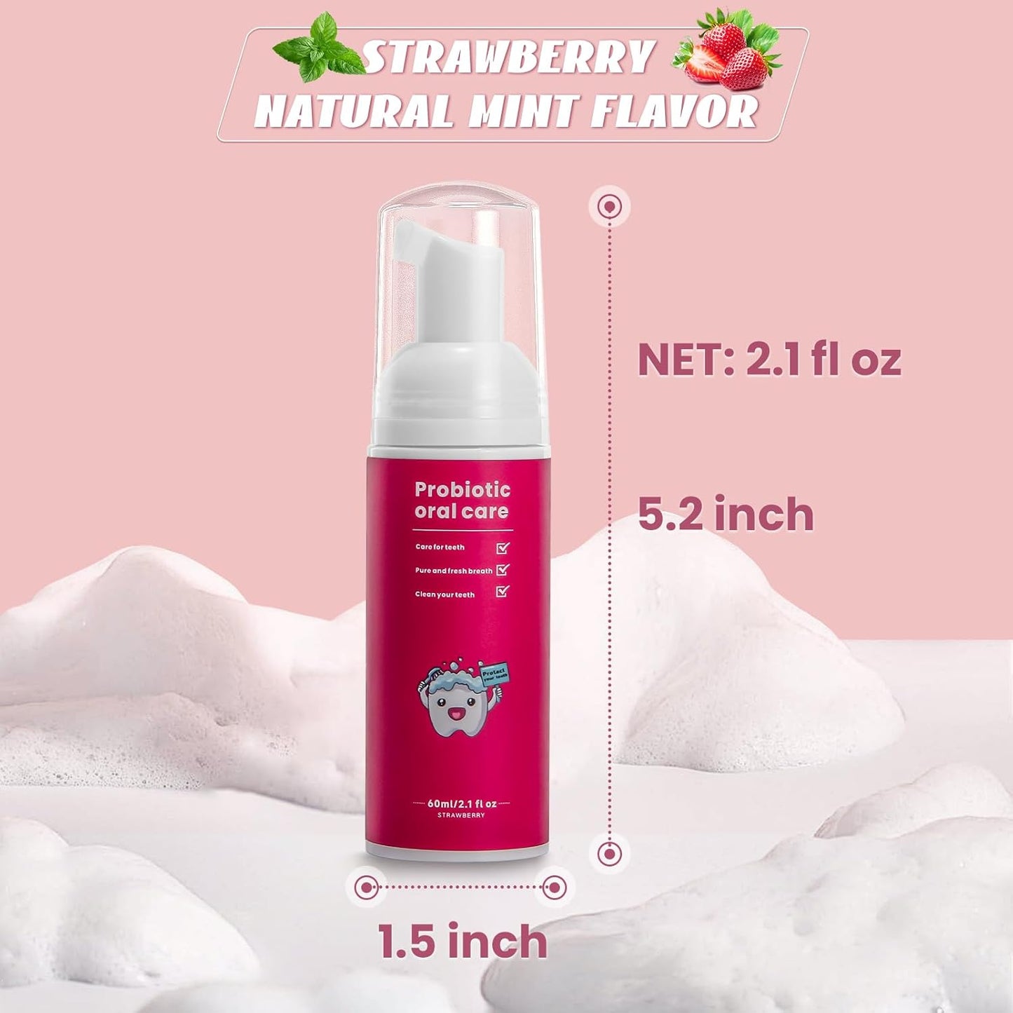 Kids Foam Fluoride Free Toothpaste with Strawberry and Orange Mint Flavor, Toddler Natural Teeth Deep Cleaning Toothpaste for U Shaped Toothbrush