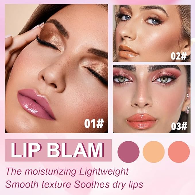 3Pcs Summer Glow Reviver Lip Balm Butter Lip Gloss, Melting Lip Serum, Ultra-Hydrating Natural Vegan Lip Oil, Sheer-Tinted Shine & Hydration, Soothes & Softens Dry Lips (01+02+03)