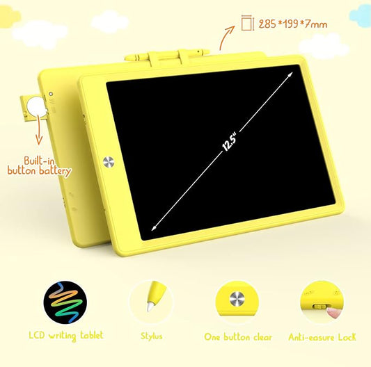 LCD Writing Tablet Doodle Board,12.5 inch Colorful Drawing Pad,Electronic Drawing Tablet, Drawing Pads,Travel Gifts for Kids Ages 3 4 5 6 7 8 Year Old Girls Boys (Yellow)
