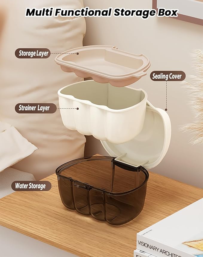 AARAINBOW Retainer Cleaner Case, Leak Proof Denture Bath Box with Strainer Basket, 2 in 1 Denture Container for Travel, Braces Storage Bath Box Mouth Guard Cleaning Denture Holder (D White)