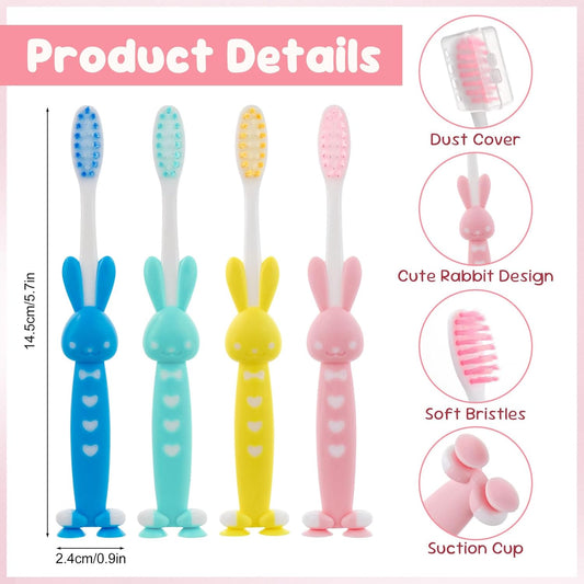 Kids for Toothbrushes In Bulk, Individually Wrapped Toothbrush Cute Manual Soft Bristles Children Disposable Toothbrush With Cover Suction Cup Toddler Toiletries Set for Home/School/Travel (40 Pack)
