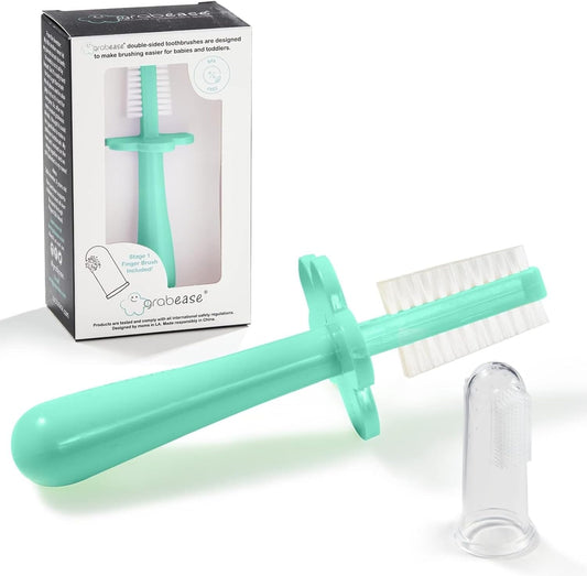 grabease Double-Sided Training Toothbrush - Toothbrush for Toddlers 1-3 with Soft Silicone Bristles & Anti-Choke Shield - Ergonomic Dual-Sided Design for Motor Skills - 1 Count, Mint, 12mo+