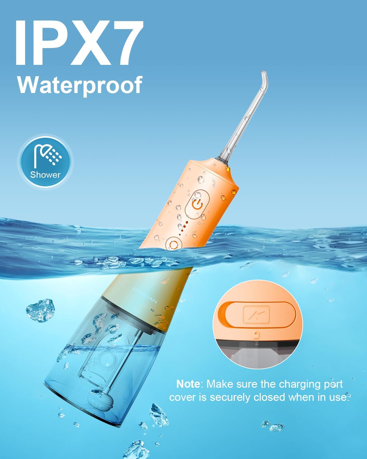Operan Water Flossers for Teeth Cleaning, Upgraded 300ml Cordless Water Dental Flossers Portable Rechargeable Oral Irrigator with 4 Modes 4 Jet Tips IPX7 Waterproof for Home Travel, Orange