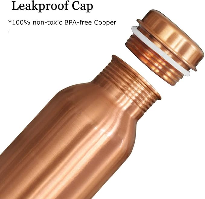 100% Pure Copper Water Bottle for Drinking, Ayurvedic Leak-Proof, Travel-Friendly, Wide Mouth Vessel 34oz