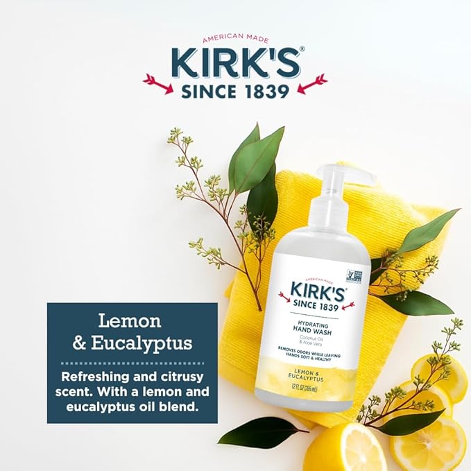 Kirk's Hydrating Hand Wash - Made with Coconut Oil and Aloe Vera, With Odor Neutralizing Technology To Help Eliminate Odors, Non-GMO, Vegan, Variety Pack, 12 Fl Oz. 4 pack
