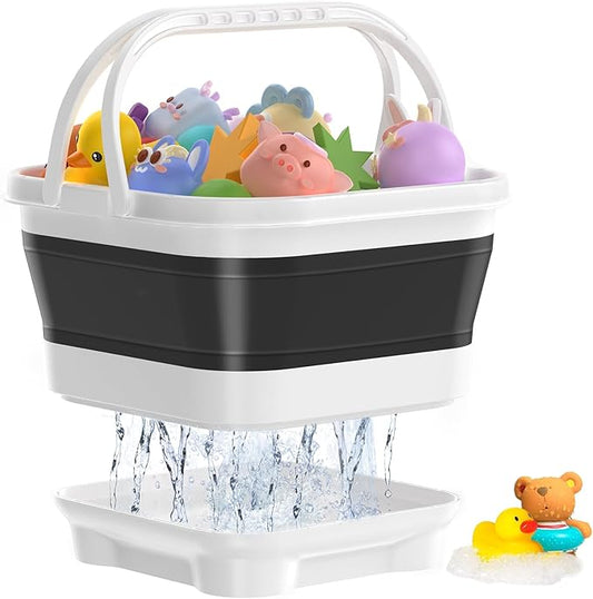 Anivia Foldable-Bath-Toy-Storage-Organizer, Bath Toy Holder with Removable Base, Quick-Drain-Drying Bathtub Toy Storage/Basket, Stand Up Bathroom Shower Toys Holder for Kids - Black