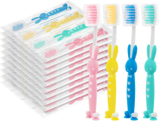 Kids for Toothbrushes In Bulk, Individually Wrapped Toothbrush Cute Manual Soft Bristles Children Disposable Toothbrush With Cover Suction Cup Toddler Toiletries Set for Home/School/Travel (60 Pack)