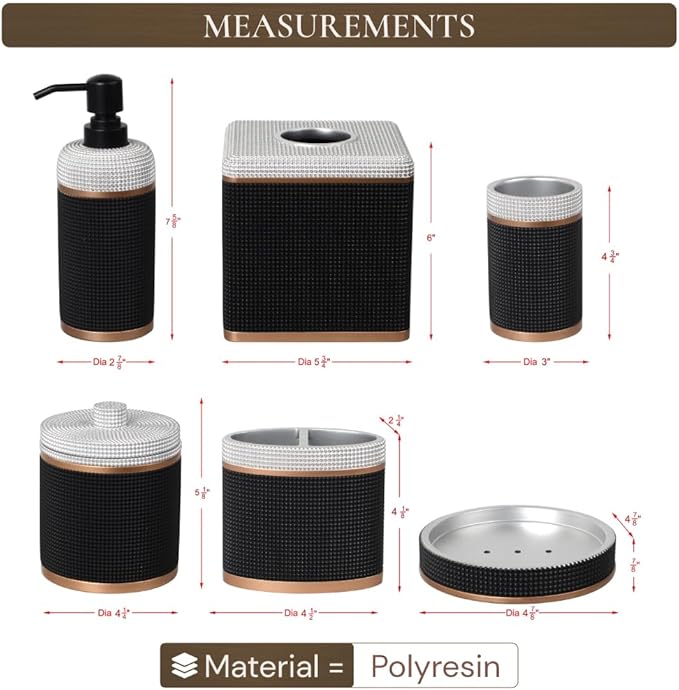 6-Piece Bathroom Accessories Set – Soap Dispenser, Toothbrush Holder, Tumbler, Soap Dish, Cotton Swab Jar & Toilet Brush – Modern Bathroom Decor Set (Seiler)