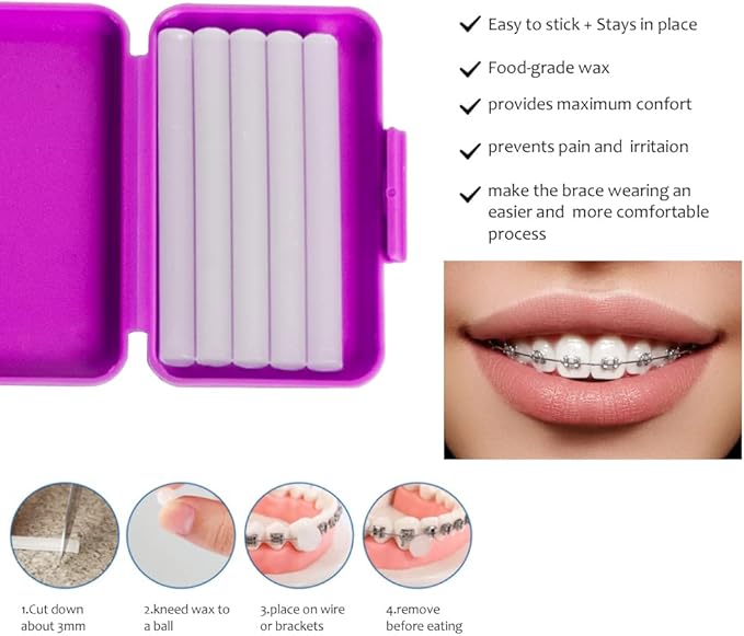Wenge Portable Orthodontic Oral Care Kit - 2Pack - Travel Kit for Patients, Interdental Brushing Wax Floss Toothbrush Cleaning (Pink_Blue)
