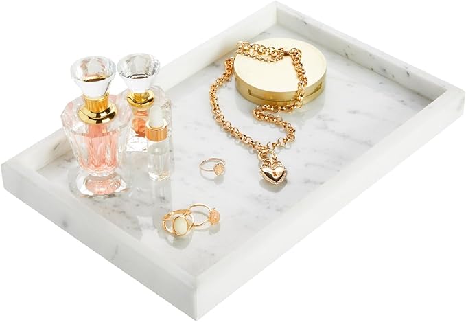 Juvale Large Marble Vanity Tray - Jewelry & Cosmetic Organizer with Drawer Organizer - Bathroom Display with Soap Tray - Home Accent Piece with Marble Decor - 11.7 x 7.7 x 1.1 in White