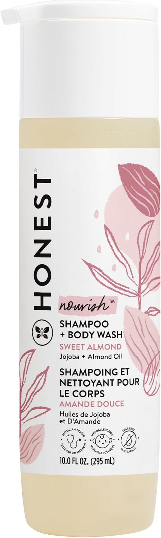 The Honest Company 2-in-1 Cleansing Shampoo Body Wash Gentle for Baby Naturally Derived Tear-free Hypoallergenic Sweet Almond Nourish 10 fl oz